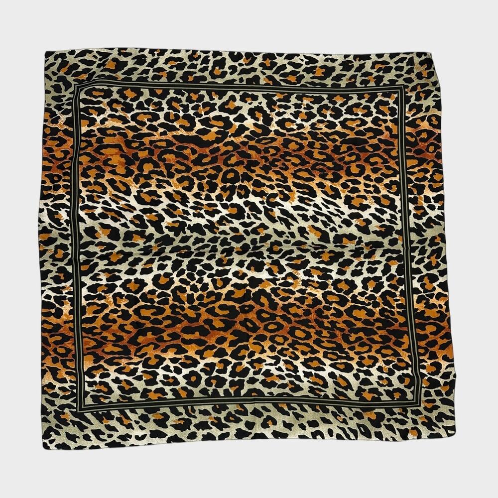 Womens Lightweight Scarf Square 30" x 30" Brown Black Cheetah Print - Picture 2 of 4